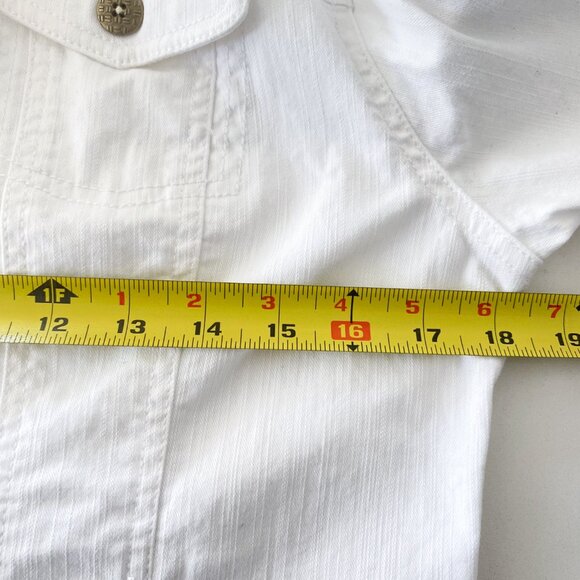 Hearts Of Palm - White Button Up Denim Jacket with Beaded Collar - Picture 4 of 8